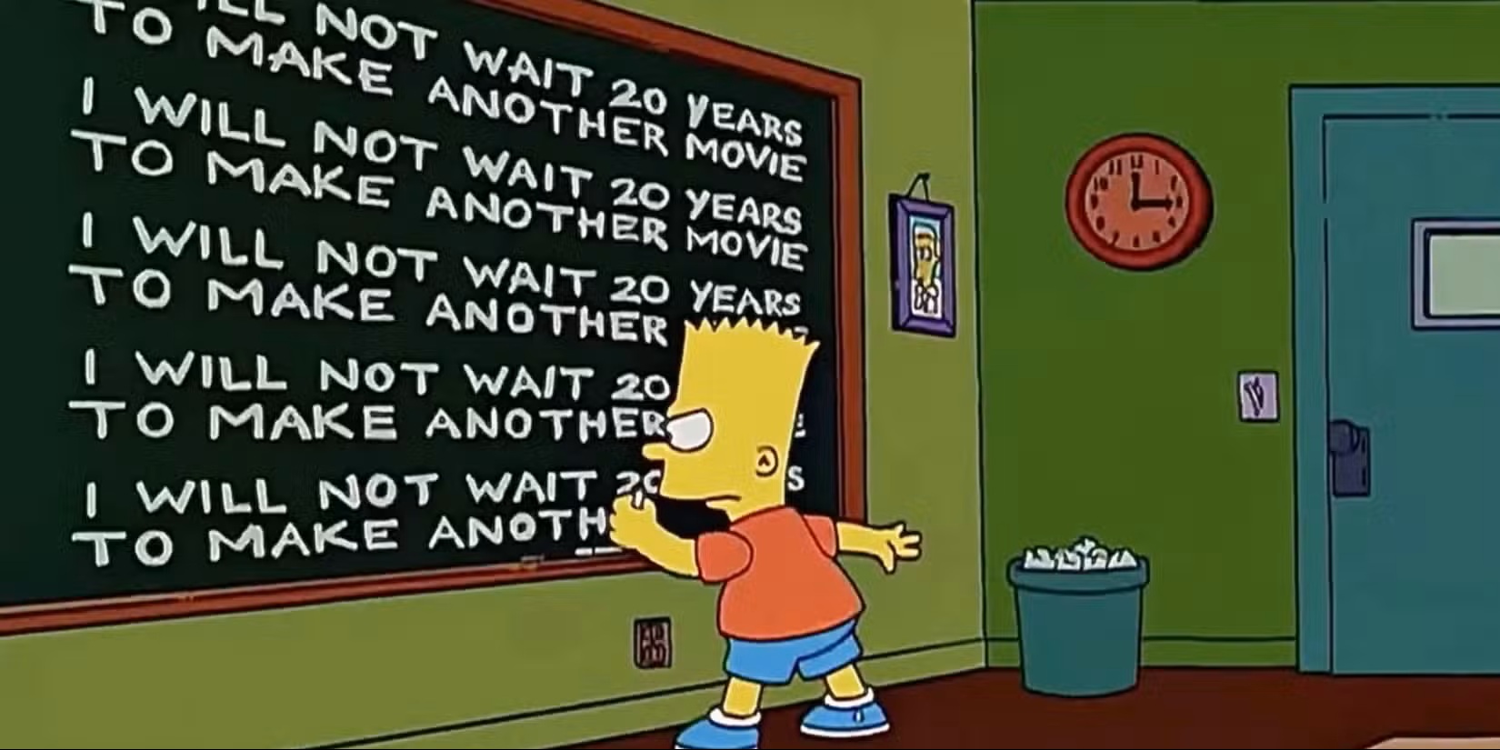 Bart escreve na lousa em Os Simpsons (Reprodução / 20th Century Studios)