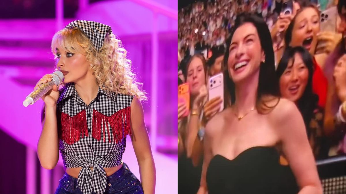 Anne Hathaway é “presa” por Sabrina Carpenter em momento divertido da Short N’ Sweet Tour