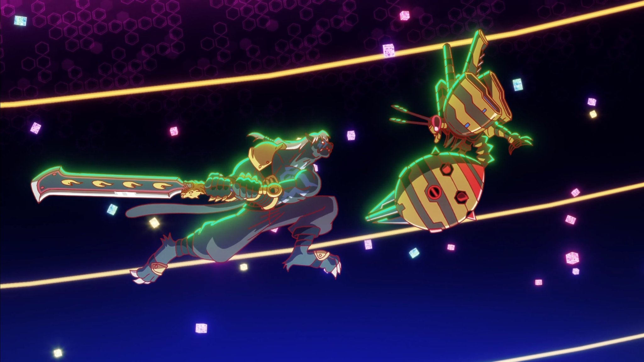 Murasamemon e Waspmon em Digimon Beatbreak (Reprodução / Toei Animation)