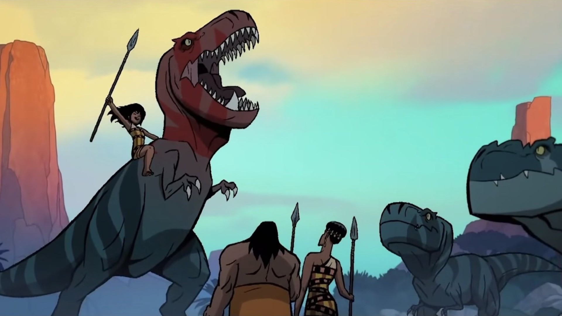 Spear, Fang e Mira e sua família em Primal (Reprodução/Adult Swim)