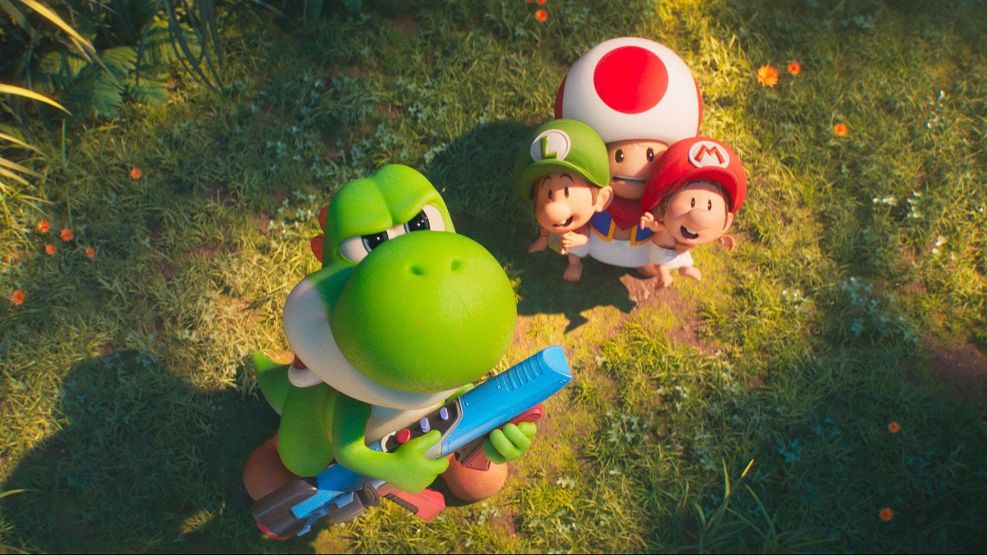 Yoshi, Toad, Mario e Luigi em Super Mario Galaxy: O Filme (Reprodução/Universal Pictures)
